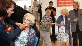 Seniorka se ve 102 letech poprvé prošla po mole. Doprovodil jí Vlastimil Harapes.