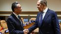 Ministři zahraničí Číny a Ruska, Wang I a Sergej Lavrov, v New Yorku v OSN (22. 9. 