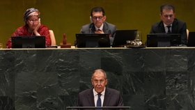 Ruský ministr zahraničí Sergej Lavrov promluvil na zasedání Valného shromáždění OSN (26. 9. 2026).