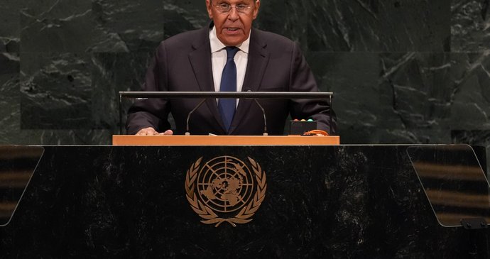 Ruský ministr zahraničí Sergej Lavrov promluvil na zasedání Valného shromáždění OSN (26. 9. 2026).