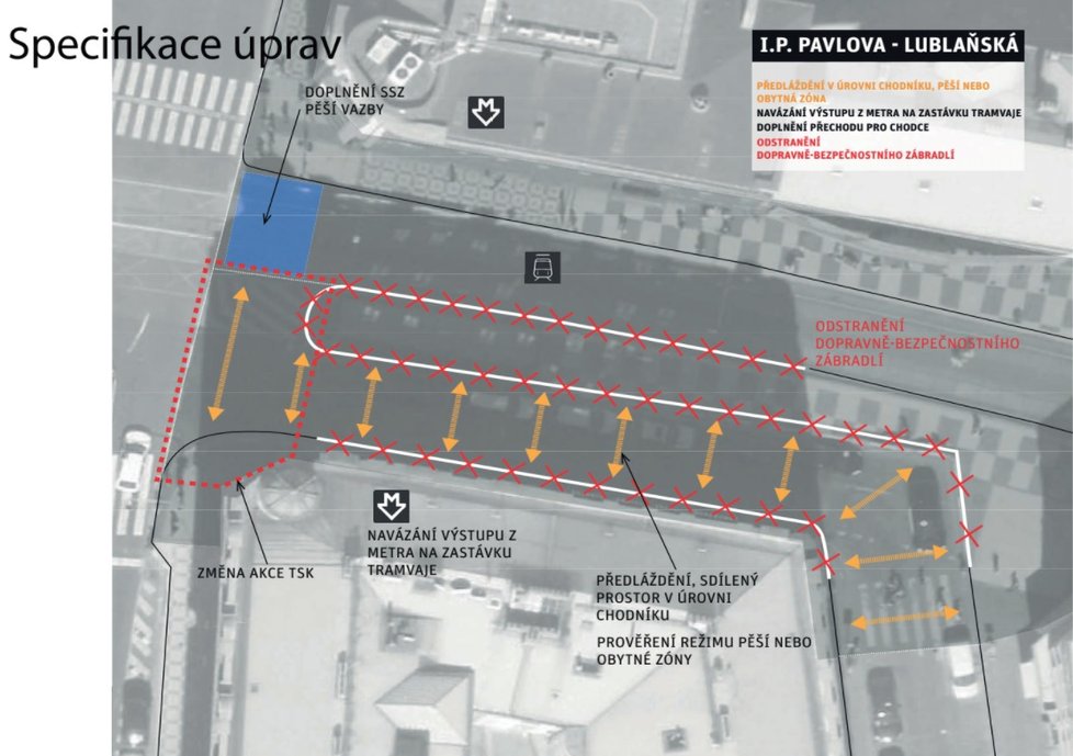 Vizualizace možných změn pro náměstí I. P. Pavlova