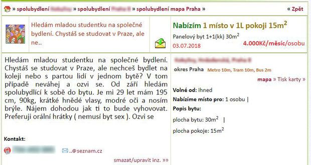 Nájem dohodou, preferuji orální hrátky: „Samaritáni“ nabízejí podnájem za sexuální protislužby