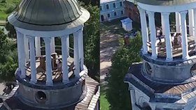 Ruský pár si to rozdal na věži kláštera. Při sexu ho natočil dron.
