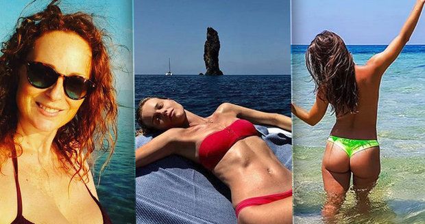 Jediná dobrá věc na vedru: Svléklo slavné české krásky! Mrkejte! Krásky vystavují přednosti v plavkách: Tanečnice Lálová sexy zadeček, Hrubešová i Perkausová zase ňadra!