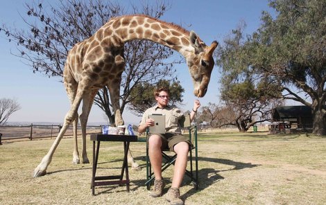 Odpolední siesta. Teenager si čte a žirafa otravuje...