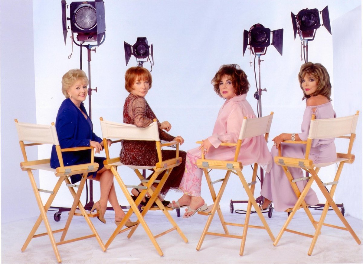 Shirley MacLaine, Joan Collins, Debbie Reynolds, Elizabeth Taylor při natáčení Tří starých grácií