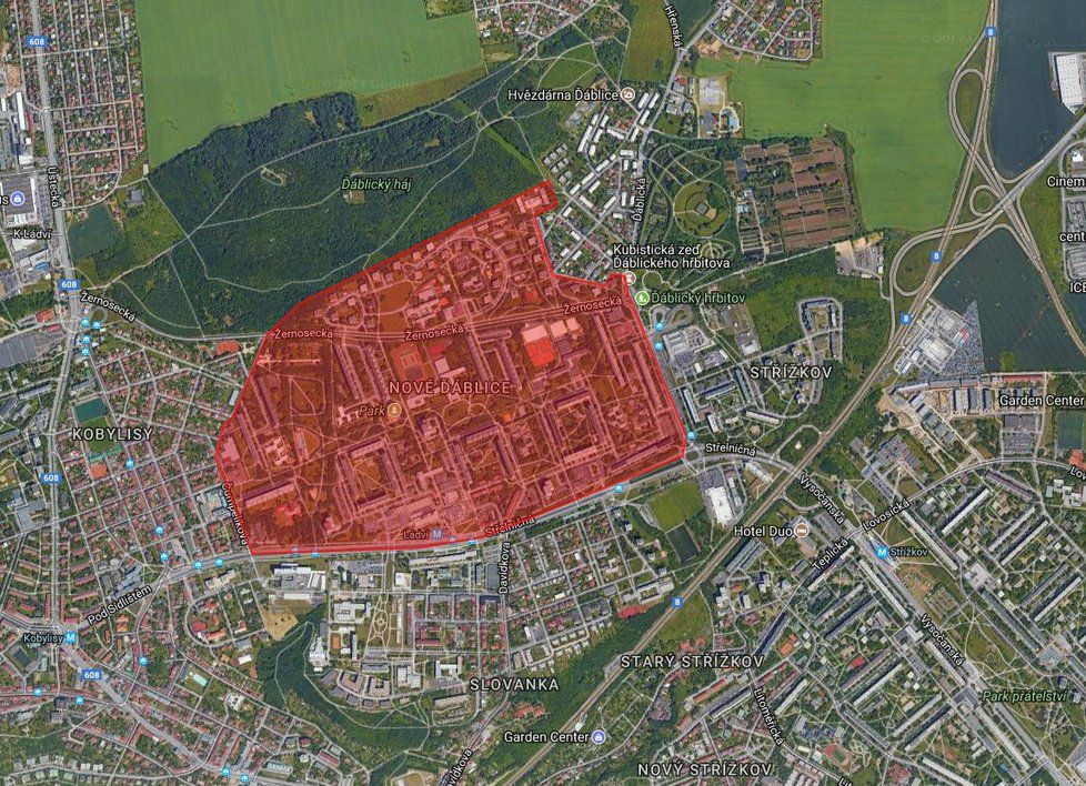Červeně vyznačené lokality se týkají projekty, které by se na ďáblickém sídlišti mohly v budoucnosti uskutečnit.