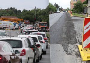 Dělníci v Běchovicích vyfrézovali kus silnice a hned ji zasypali recyklátem.