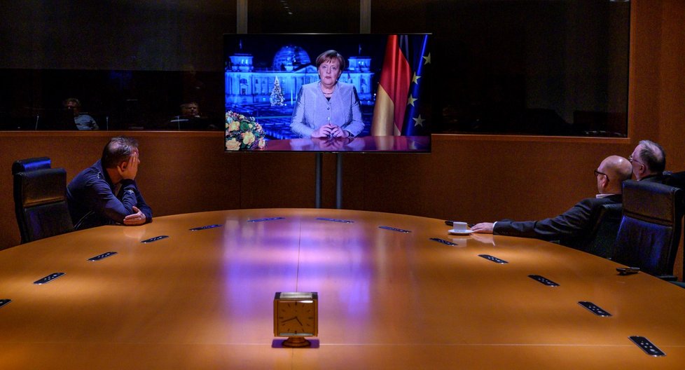 Angela Merkelová 30. prosince 2018 během natáčení novoročního projevu