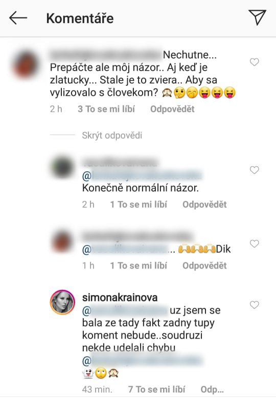 Simona Krainová to schytala od fanoušků za &#34;olizování&#34; čumáků své nové fenky.