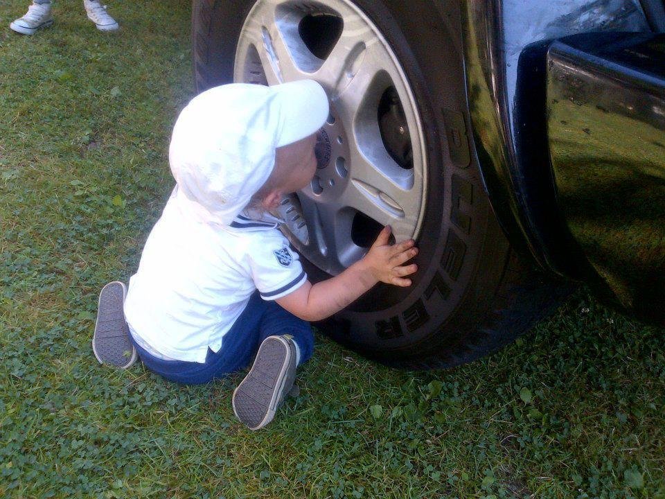 Max se obdivně vrhnul ke kolu vozu a začal ho pusinkovat.