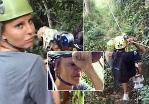 Simona Krainová se zhroutila po jízdě na laně nad pralesem.