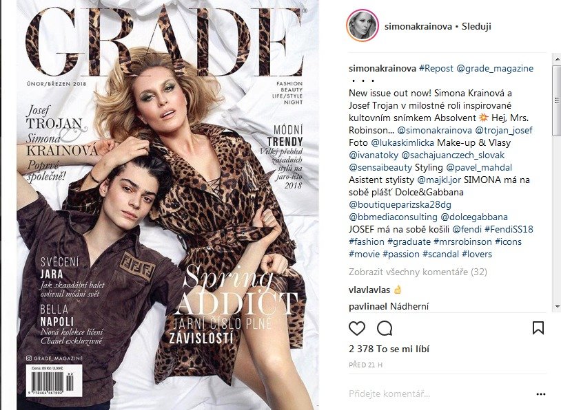 Simona Krainová a Josef Trojan na titulní straně módního magazínu