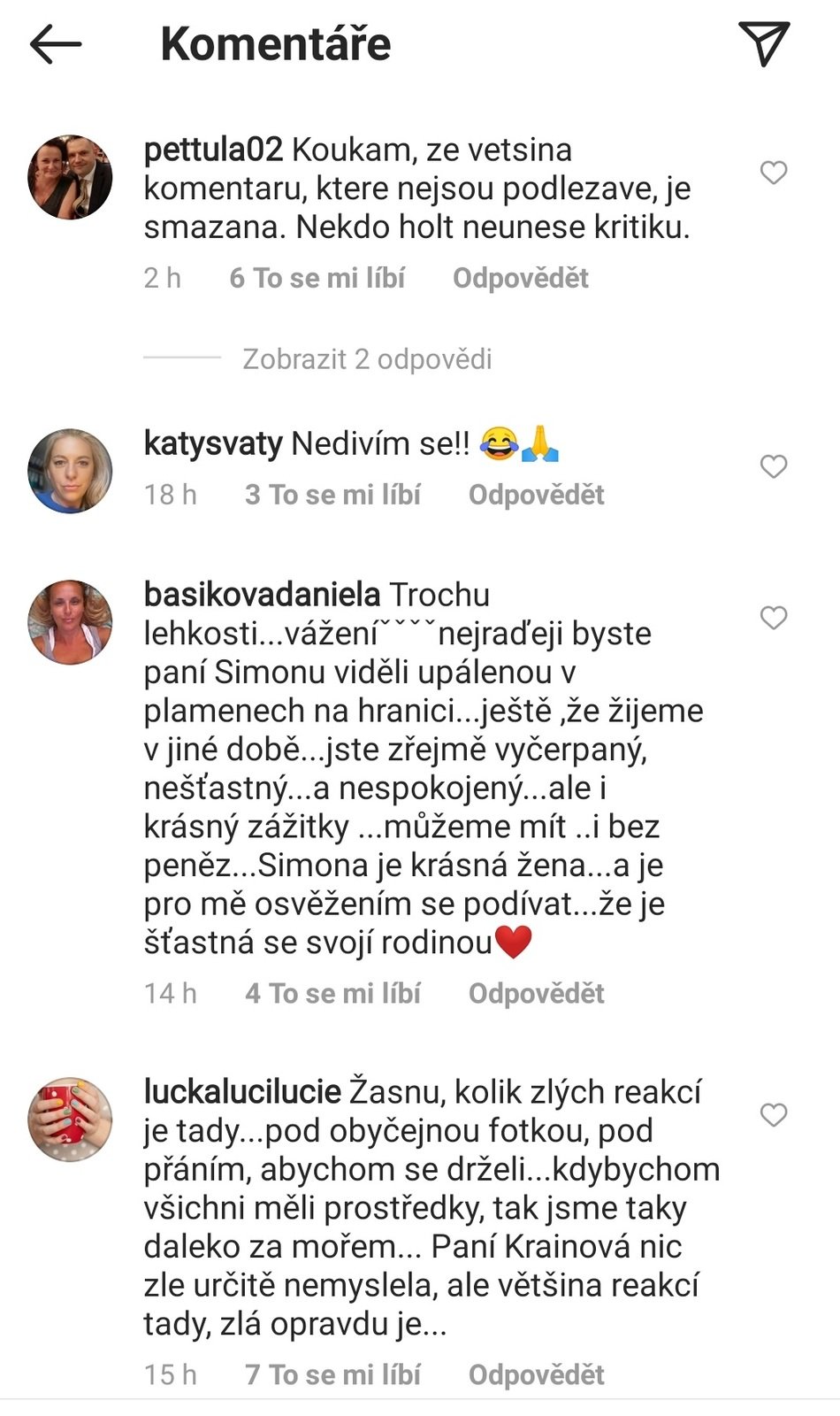 Simona Krainová se za svá slova dočkala kritiky...