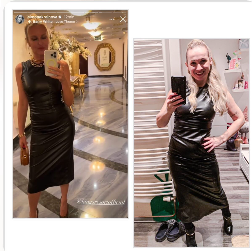 Simona Krainová dala pro srovnání fotku sebe a cizí ženy ve stejných šatech.