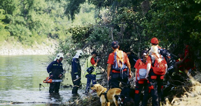 Záchranáři a hasiči osvobozují tělíčko mrtvé Simonky ze stromů, kde byla zaklíněna