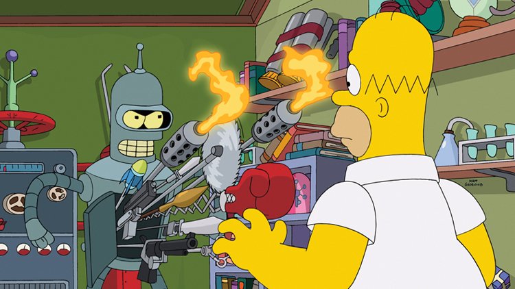 Robot Bender z Futuramy se vrátil do minulosti, kde se setkal se Simpsonovými