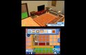 Screenshot ze Sims 3 pro Nintendo 3DS - skládá se z 3D obrazu (nahoře) a 2D dotykového displeje pro ovládání