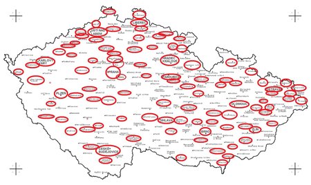 Na mapce jsou znázorněna města, ve kterých muž navštívil nemocnice. Do některých se několikrát vracel.