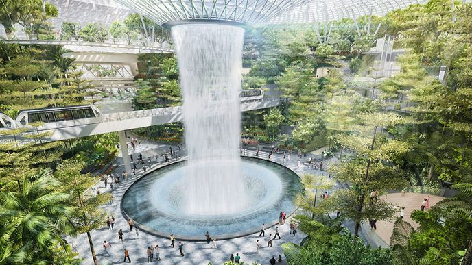 1000 stromů, park, velký vodopád i hotel – to vše najdete na nejlépe hodnoceném letišti světa v Singapuru