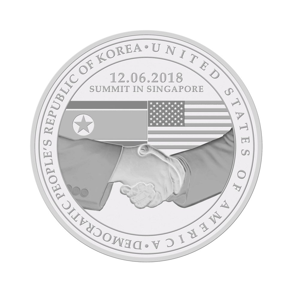 Design památečních mincí summitu mezi KLDR a USA.