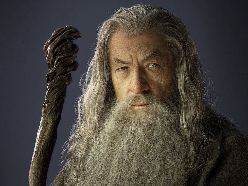 Sir Ian McKellen jako čaroděj Gandalf v filmovém zpracování trilogie Pán prstenů