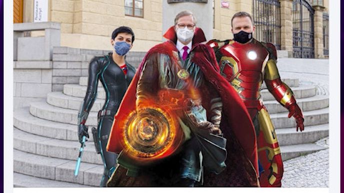 Na facebooku ODS se objevil tento krapet trapný snímek, na kterém se zástupci politických stran nechali stylizovat do superhrdinů od Marvelu.