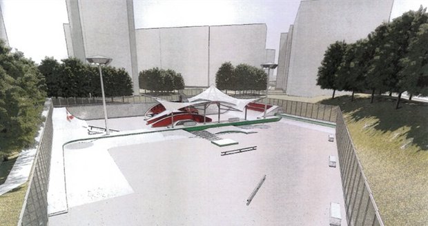 Skatepark navrhl MO Atelier. Kromě překážek zde bude i lezecká stěna