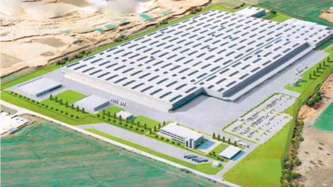 Vizualizace obřího skladu Daimler v Úžici u Prahy. Má být větší než například distribuční centrum Amazonu v Dobrovízi.