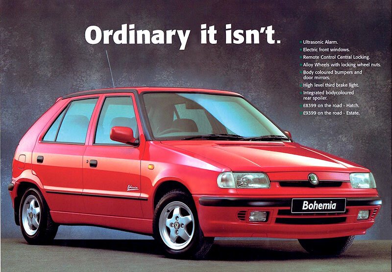 Nejluxusnější felicií s pravostranným řízením se v roce 1996 stal akční model Bohemia. Vyobrazená litá kola si žádná jiná škodovka ofi ciálně nazout nemohla.