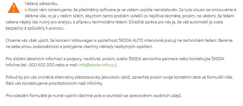 Tahle zpráva na vás čeká po zadání VIN kódu, pokud jste majitelem auta s nainstalovaným softwarem