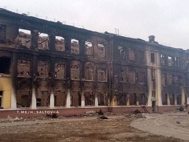 Destroyed school in Kharkov after the Russian rocket attack on the city (February 26, 2022)