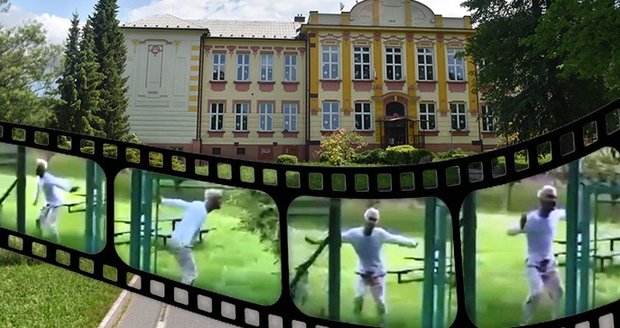 Nekoordinované pohyby a zvířecí řev. Takhle zachytily školníka při sekání zahrady maminky dětí.