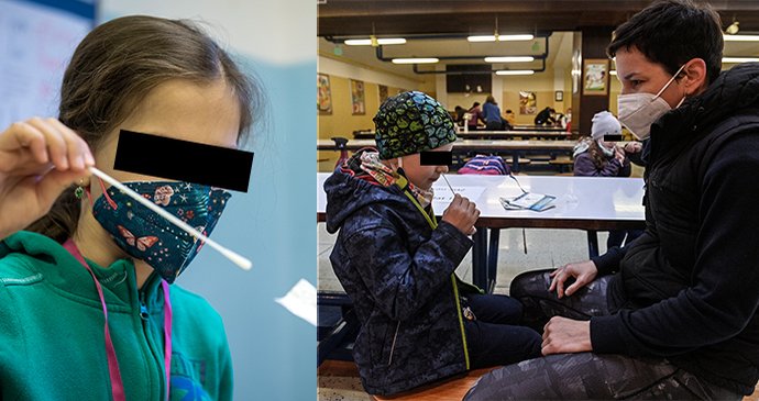Žáci prvního stupně ZŠ Mezi školami v Praze si v doprovodu rodičů provádějí antigenní test. Žáci se 12. dubna 2021 vrátili do lavic, třídy se budou střídat po týdnech. Podmínkou prezenční výuky bude antigenní test žáků i pracovníků škol dvakrát týdně.