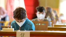 Antigenní testování dětí na koronavirus v olomoucké základní škole Mozartova. Vláda rozhodla, že žáci prvního stupně základních škol se od tohoto dne vrátí do lavic v rotační formě, ve školách je jen polovina žáků (12. 4. 2021).