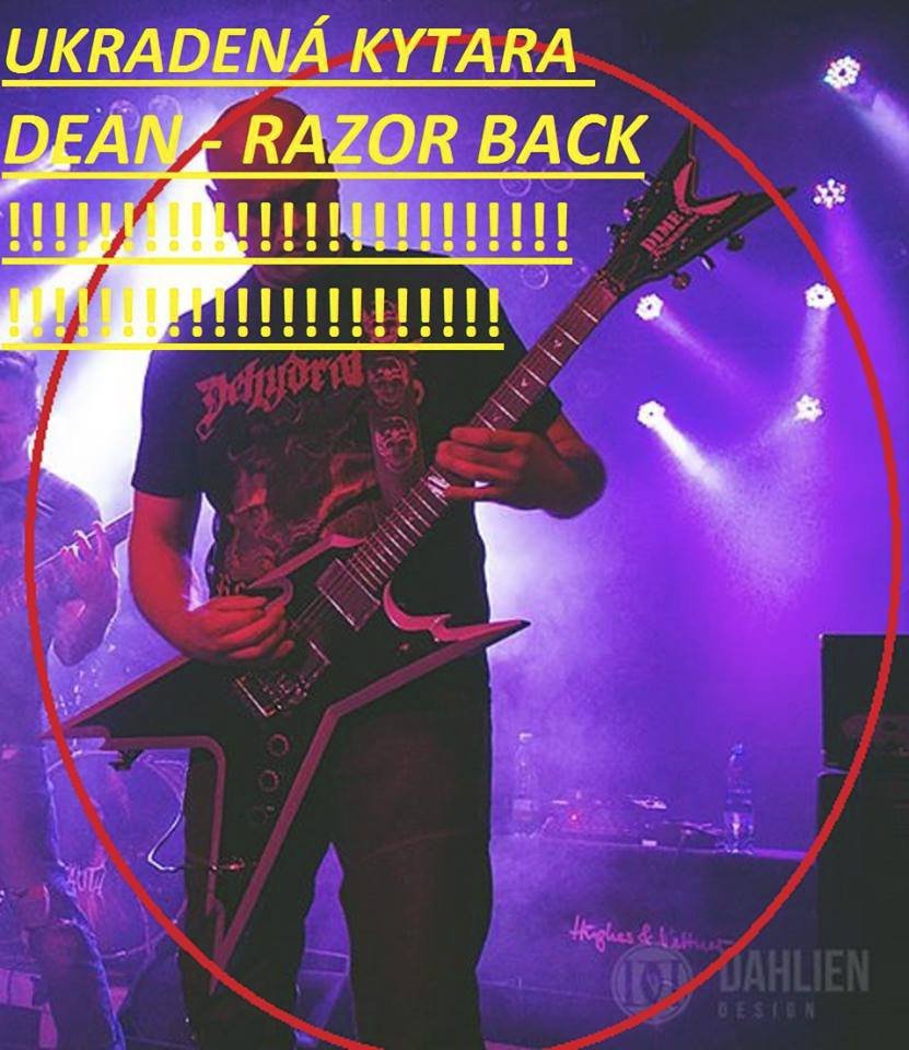 Kapela i policie pátrají po této kytaře značky Dean Razorback. Její cena je 50 tisíc.