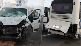 Dodávka se srazila s autobusem: vážně zraněného odvezl vrtulník.