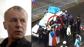Mluvčího Holešovské výzvy Slávka Popelku zatkla policie, když se pokoušel blokovat dopravu před úřadem vlády