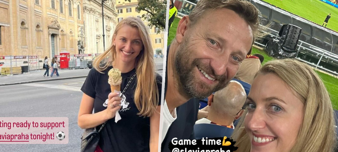 Petra Kvitová fandila s manželem Slavii přímo na stadionu