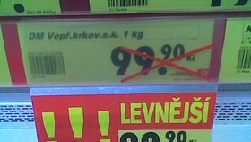 Vepřová krkovička. Velká akce, sleva z 99,90 na 99,90