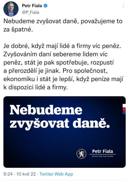 Petr Fiala sliboval, že se daně zvyšovat nebudou