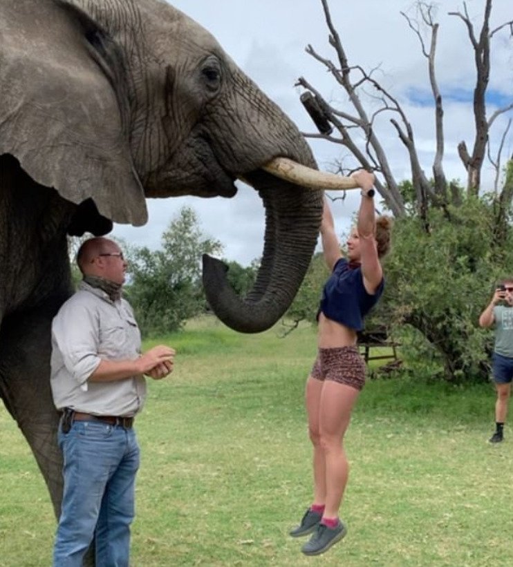 Mladá majitelka posilovny Emma Robertsová schytala kritiku za své cvičení na sloních klech.