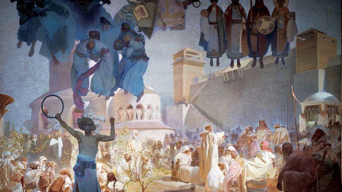 Slované jdou do nebe! (Zavedení slovanské liturgie, Alfons Mucha, 1912)