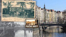 Na Slovanský ostrov v Praze vedl původně jiný most, který stál o čtyřicet metrů jižněji.