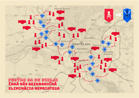 Válečná mapa, ve které Bratislava vysvětluje strategii proti komárům.