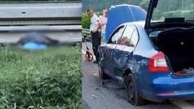 Řidič na dálnici srazil muže, který si opravoval závadu na autě.