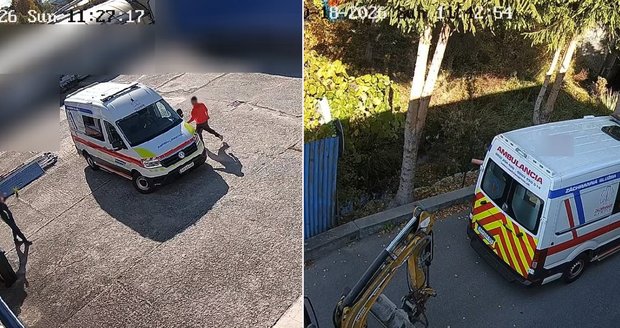 Agresor zablokoval výjezd sanitce bagrem.