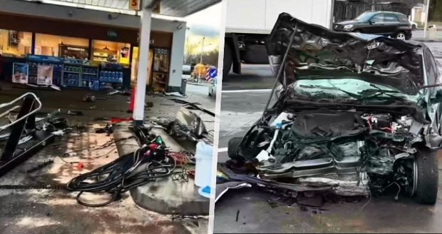 VIDEO: Šílená nehoda na dálnici, řidič vletěl na benzinku! Jen zázrakem se nikomu nic nestalo