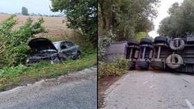 Při nehodě na jihu Slovenska se srazila tři auta s kamionem. Tři lidé zemřeli. (29. 9. 2021)