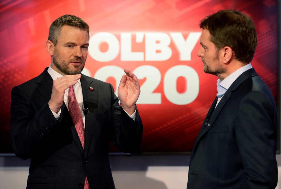 Peter Pellegrini, lídr Smeru a Igor Matovič, lídr slovenské volební strany Obyčajní ľudia a nezávislé osobnosti (OĽaNO)